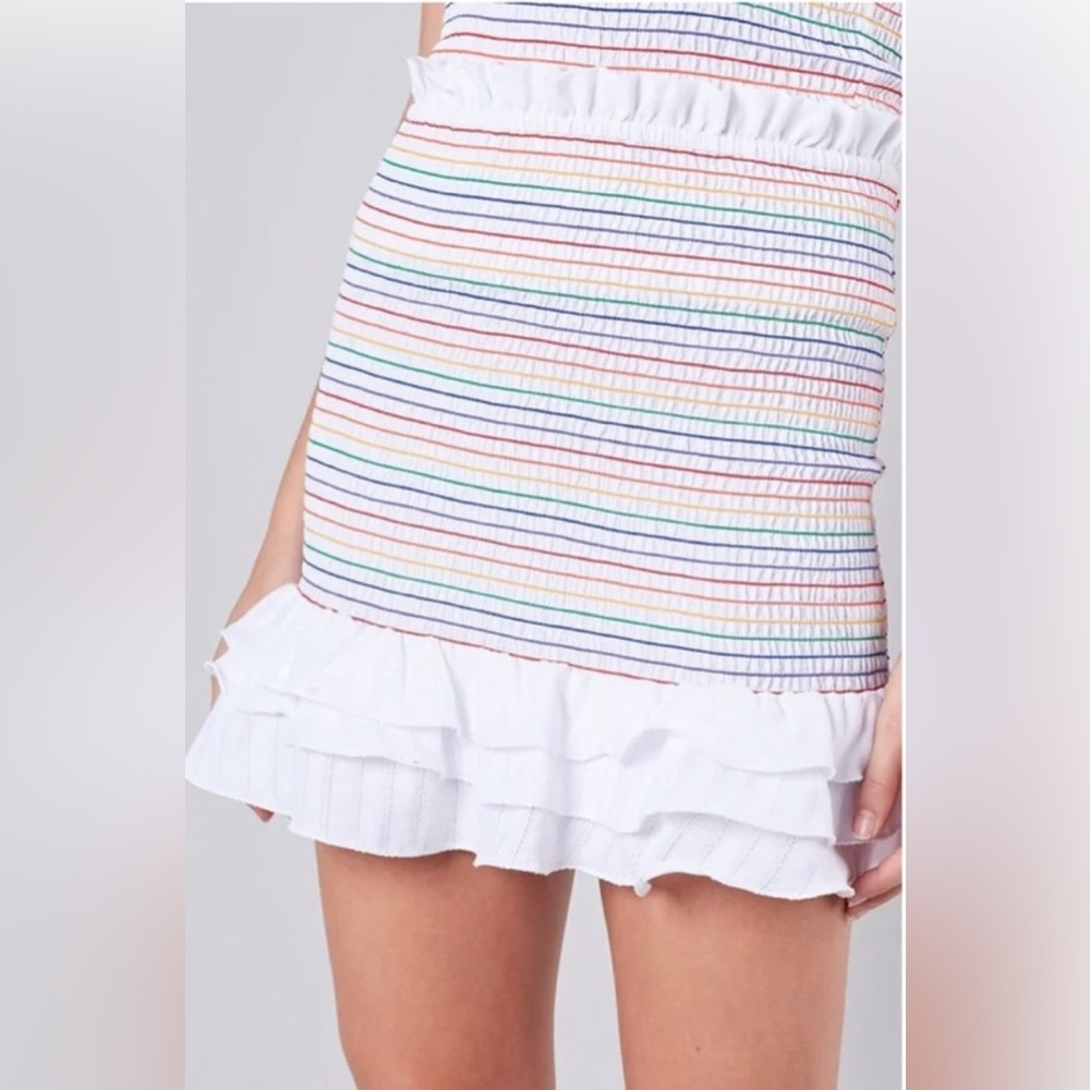 DO + BE Smocked Rainbow Striped Ruffle Hem Skirt Small